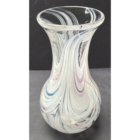 Adrian Sankey Studio Art Glass Vase Pink White Abstract Hand Blown Sticker