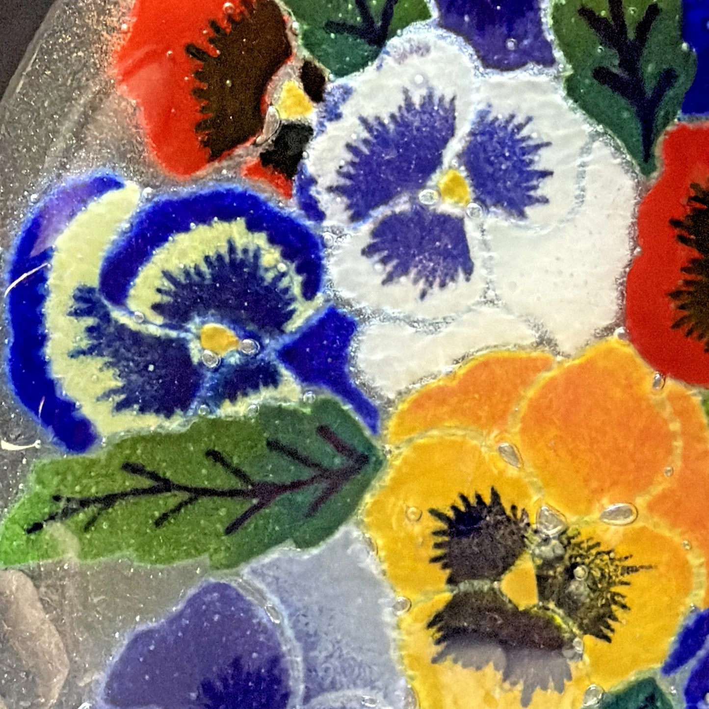 Vintage Peggy Karr Fused Art Glass Plate Platter Floral Pansy 11" Signed