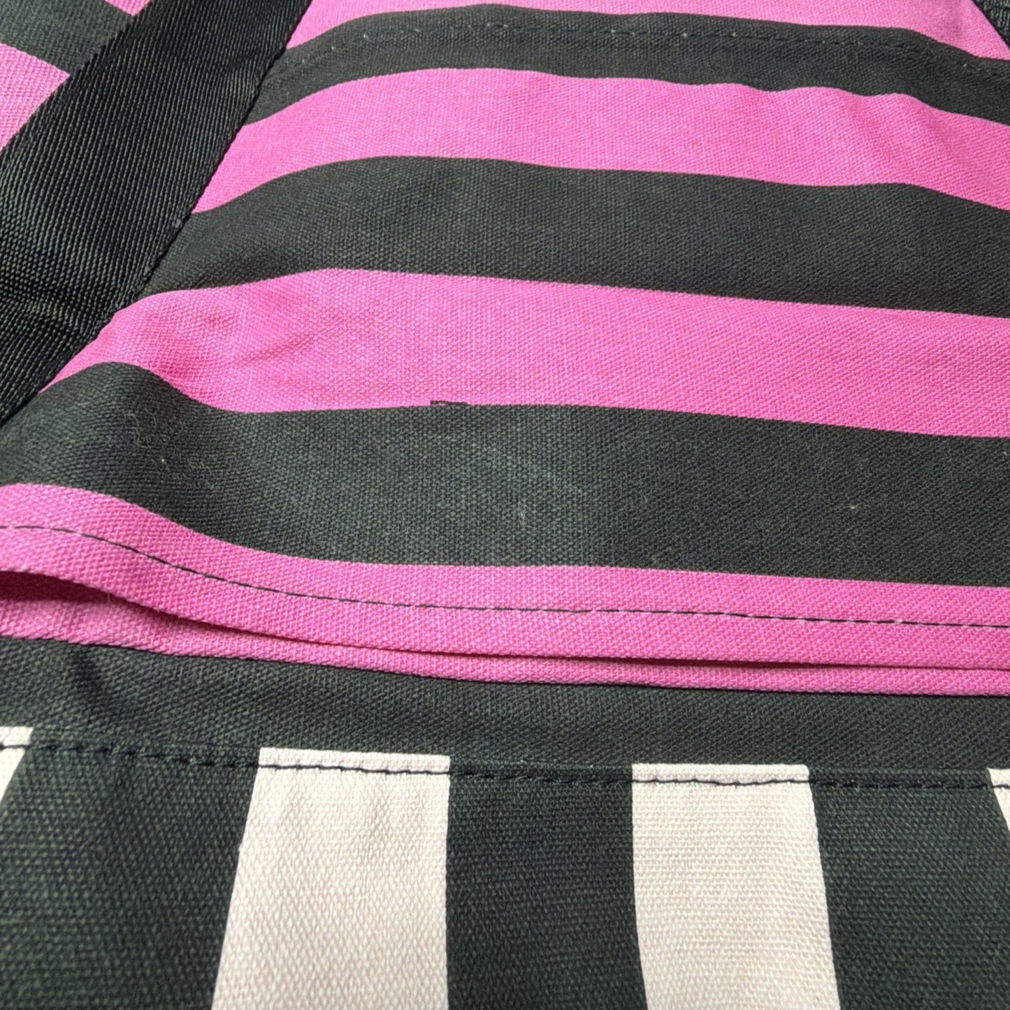 Victoria’s Secret Iconic Canvas Pink Black Striped Weekender Bag Tote Exandable