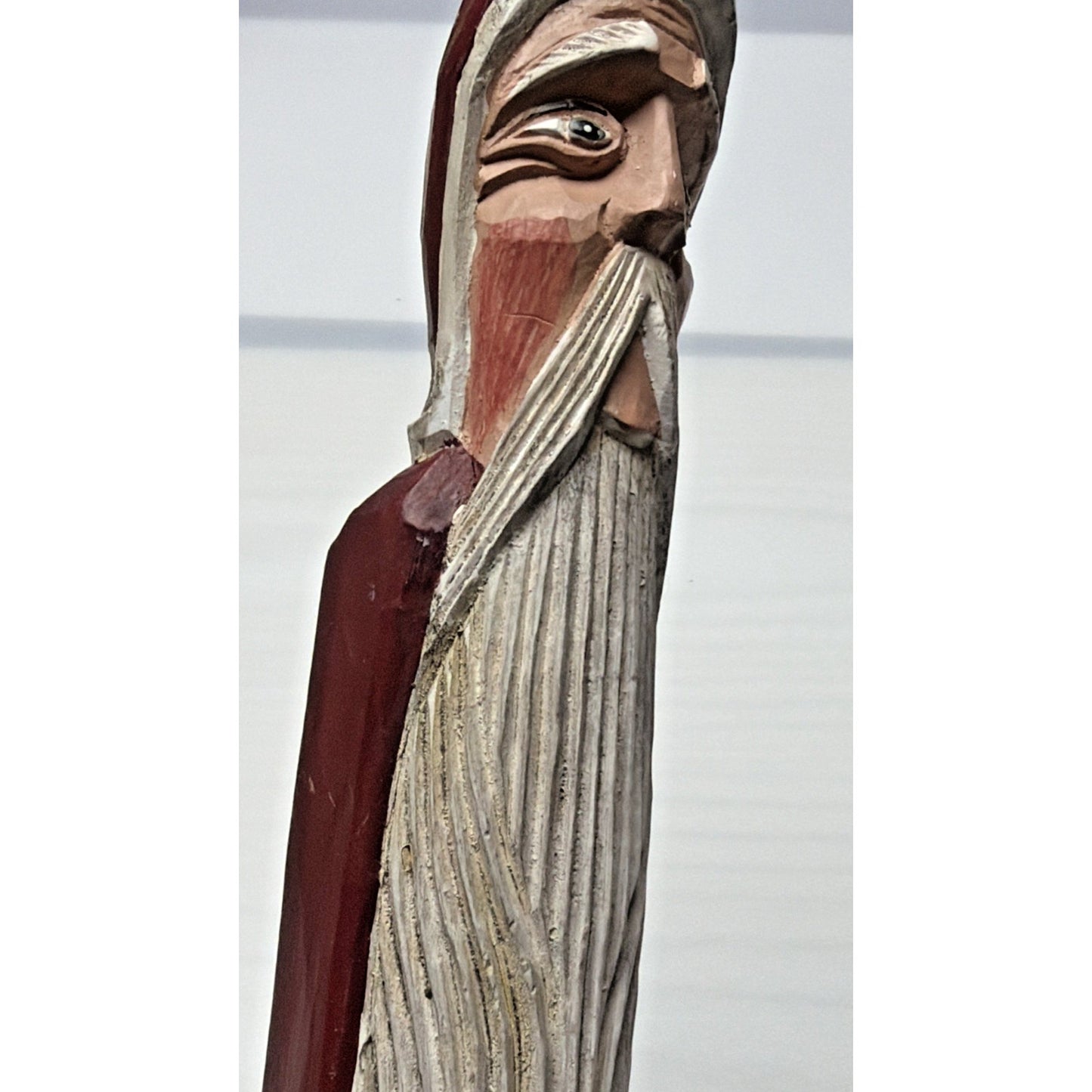 Folk Art Wood Carved Pencil Santa Claus Hand Painted Primitive Style Read 19.5