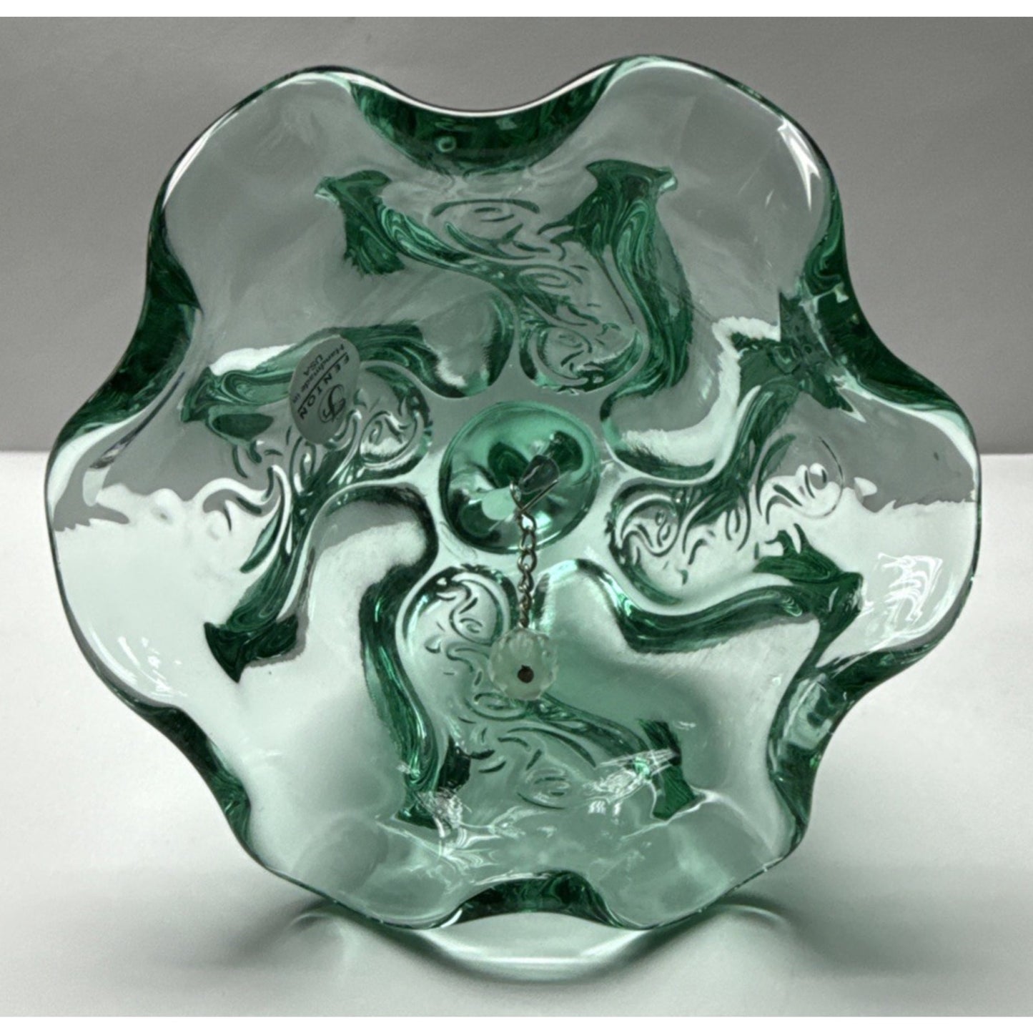 Vintage Fenton Glass Bell Sea Mist Green Pacific Swirl Ruffled Edge As Is