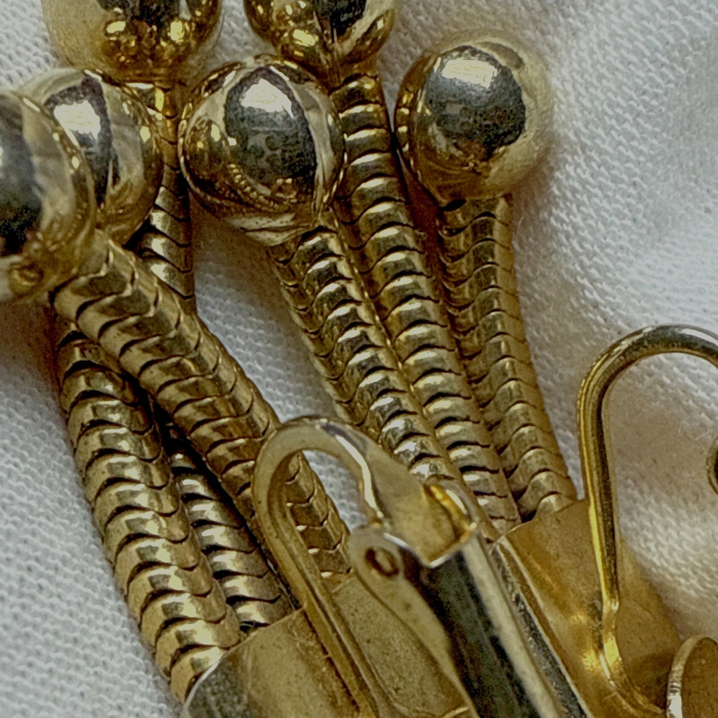 MCM Gold Tone Tassel Snake Clip On Earrings Bead Ball