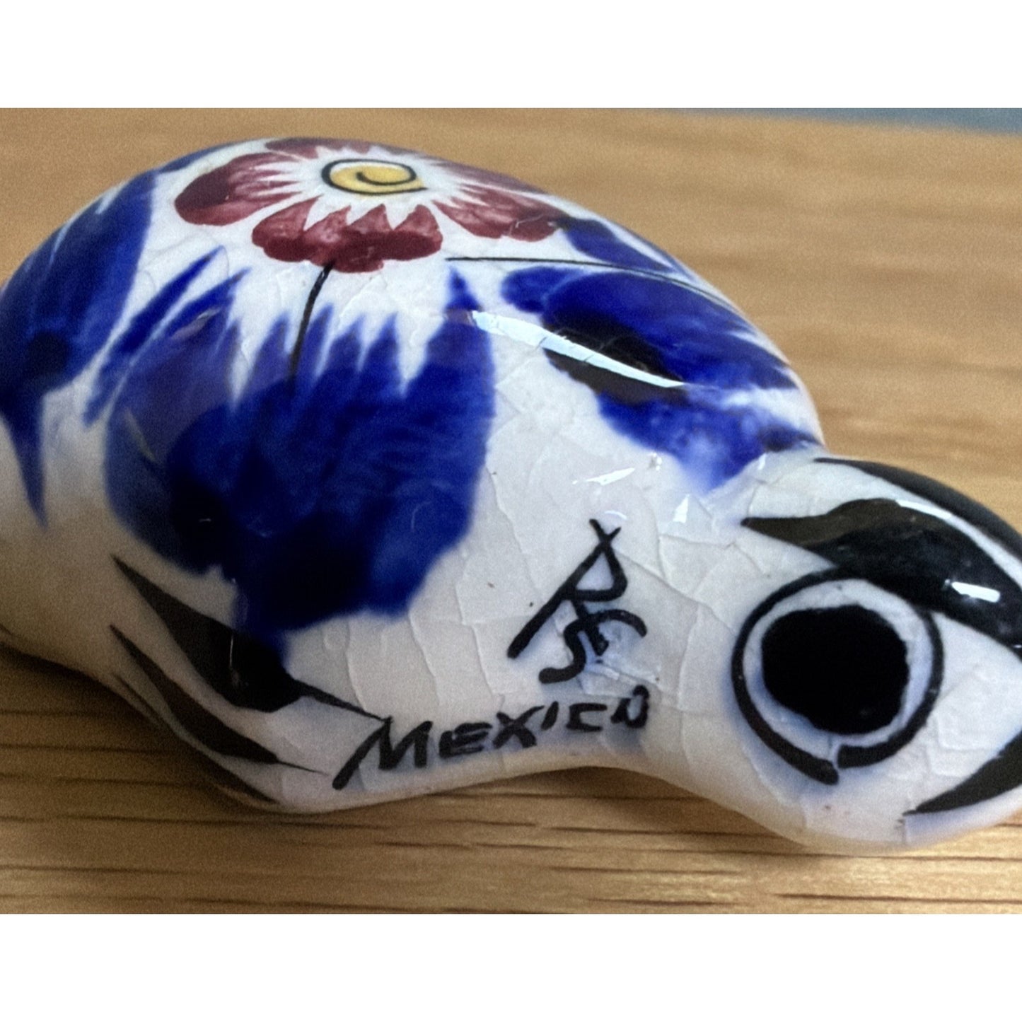 Vtg Mexican Tonala Pottery Mini Turtle Hand Painted Glazed Floral Signed As Is