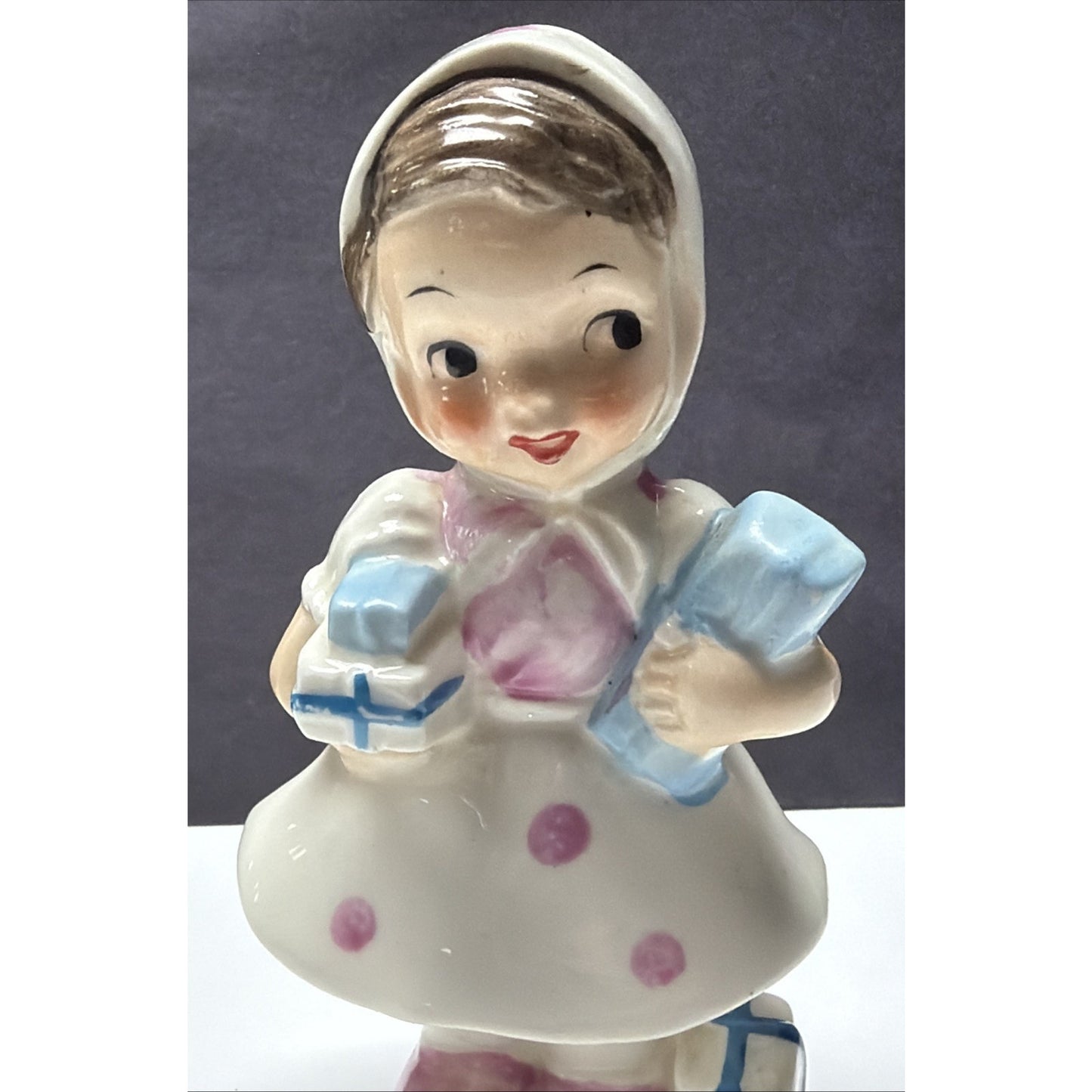 Vtg Ucagco Little Kerchief Girl Porcelain Figurine Presents Gifts Japan AS-IS