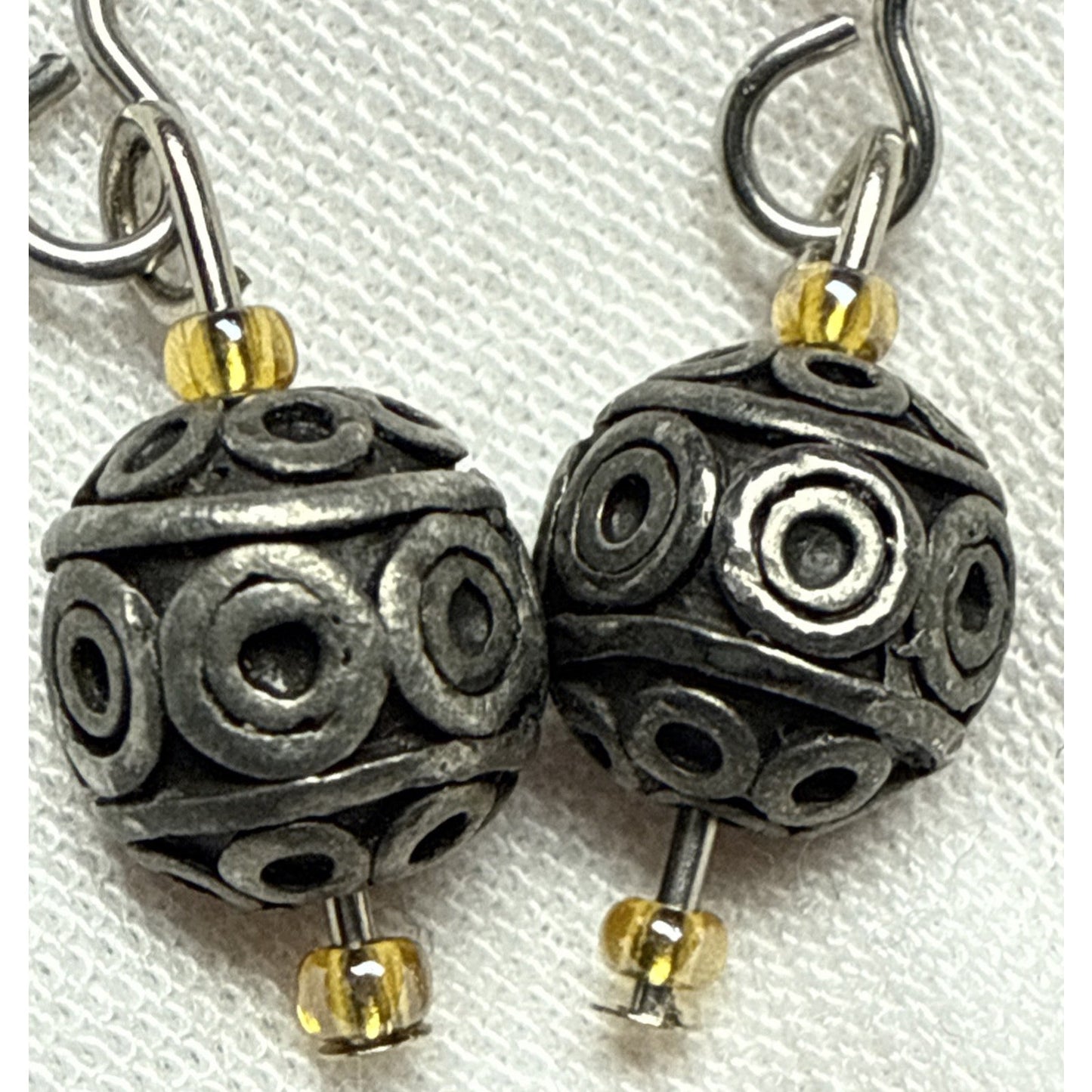 Vintage Sterling Silver Round Ball Bead Drop Earrings Bali Wire Moroccan