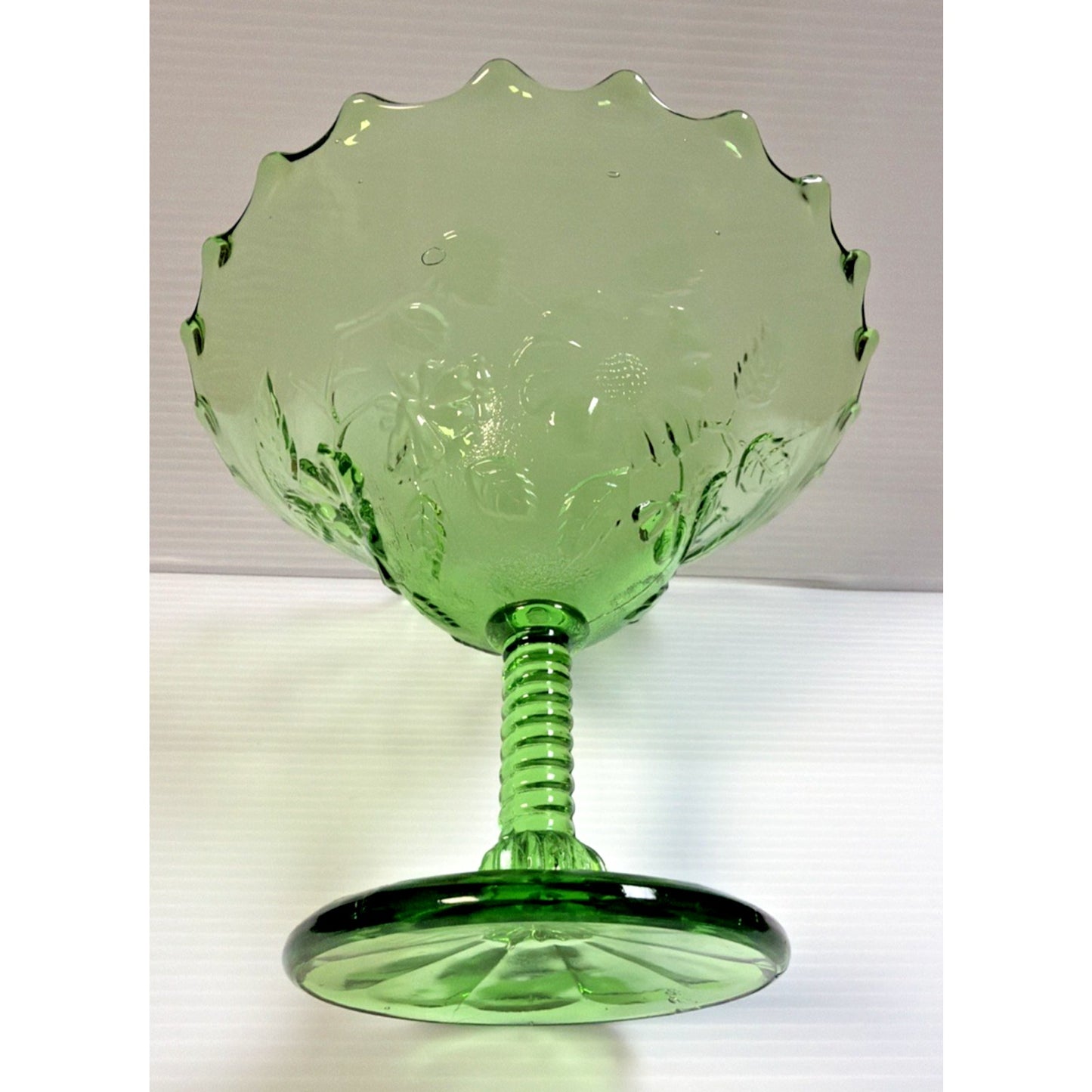Old Northwood Glass Wild Flower Green Footed Compote Candy Dish