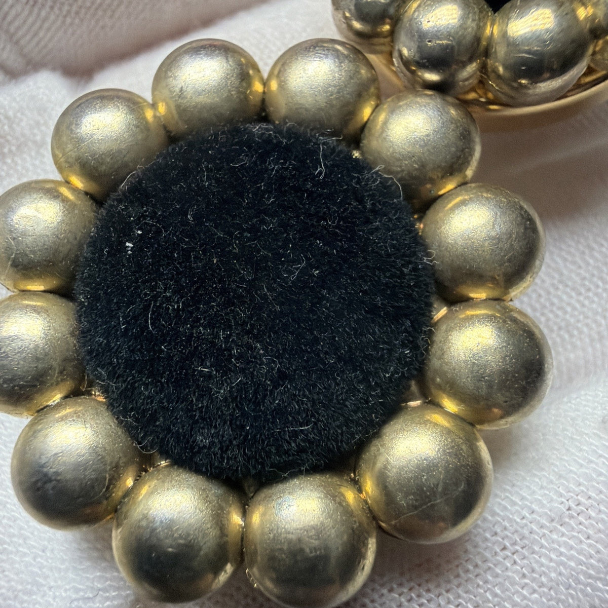 Lot of 2 Gold Tone Nony New York Gold Tone Bead Velvet Beaded Snap Button Covers