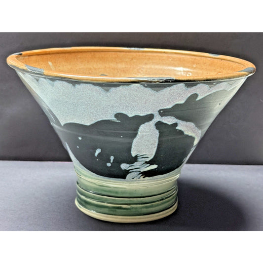 Martye Allen Pottery Sgraffito Wildlife Bowl Bear Family Footed Bear Paw Signed