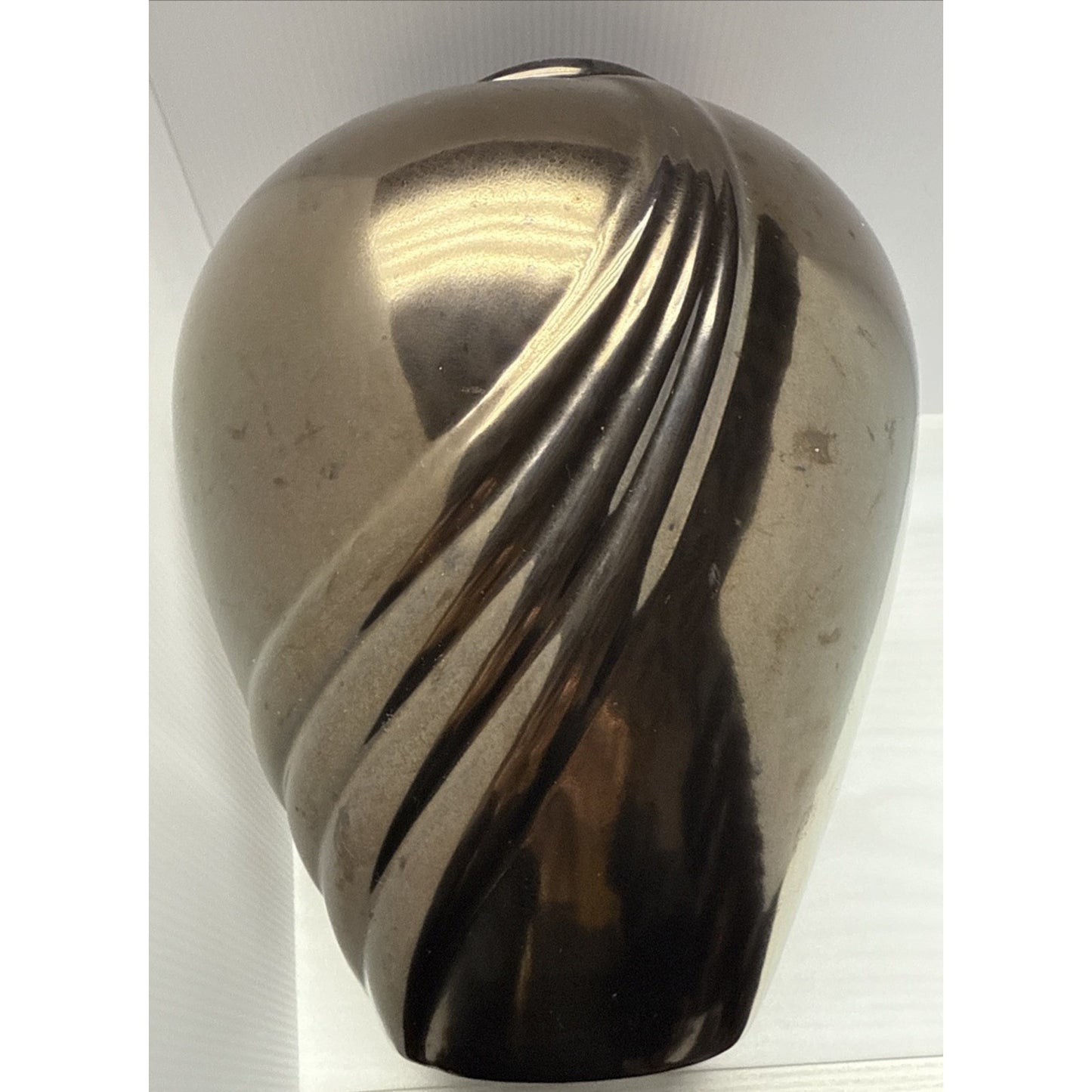 Vtg Haeger Pottery Metallic Bronze Vase Planter Pot Large Abstract Swirl 12 inch
