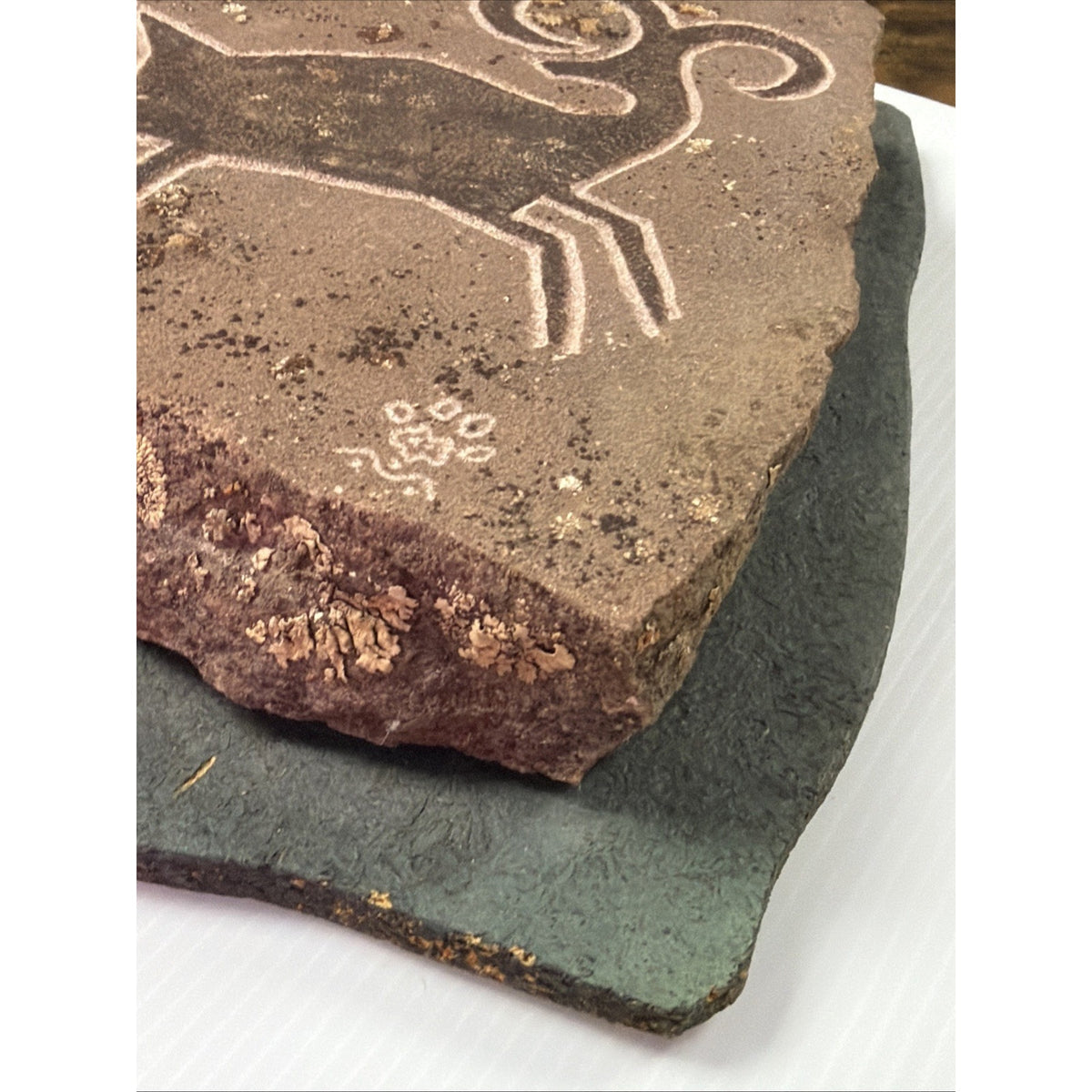Vtg Pete Cattermole Studio Bighorn Sheep Ram Petroglyph Stone Handmade Plaque