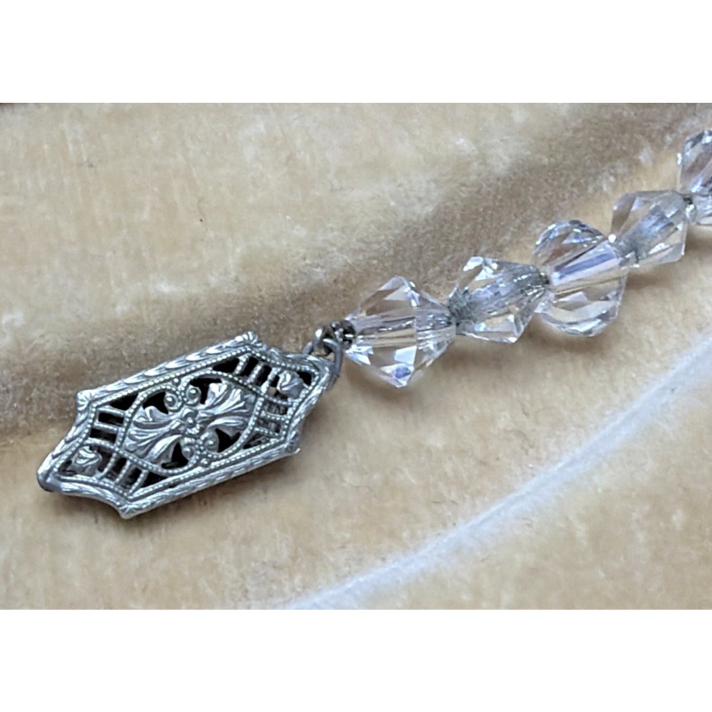 Art Deco La Tausca Jewelry Box Rock Crystal Faceted Necklace As Is Read Descript