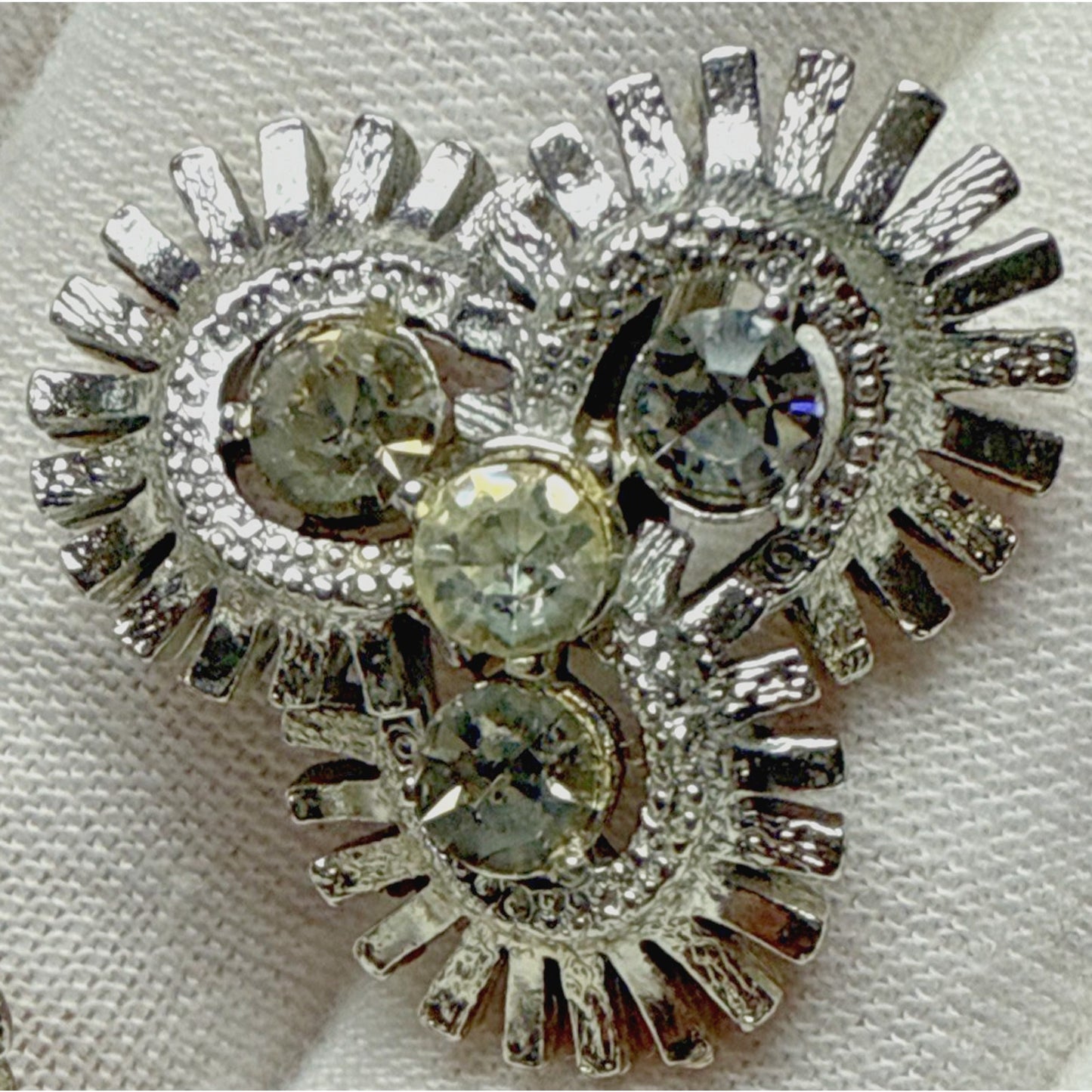 Vtg Coro Earrings Clip On Atomic Sunburst Rhinestone Flower Silver Tone As Is