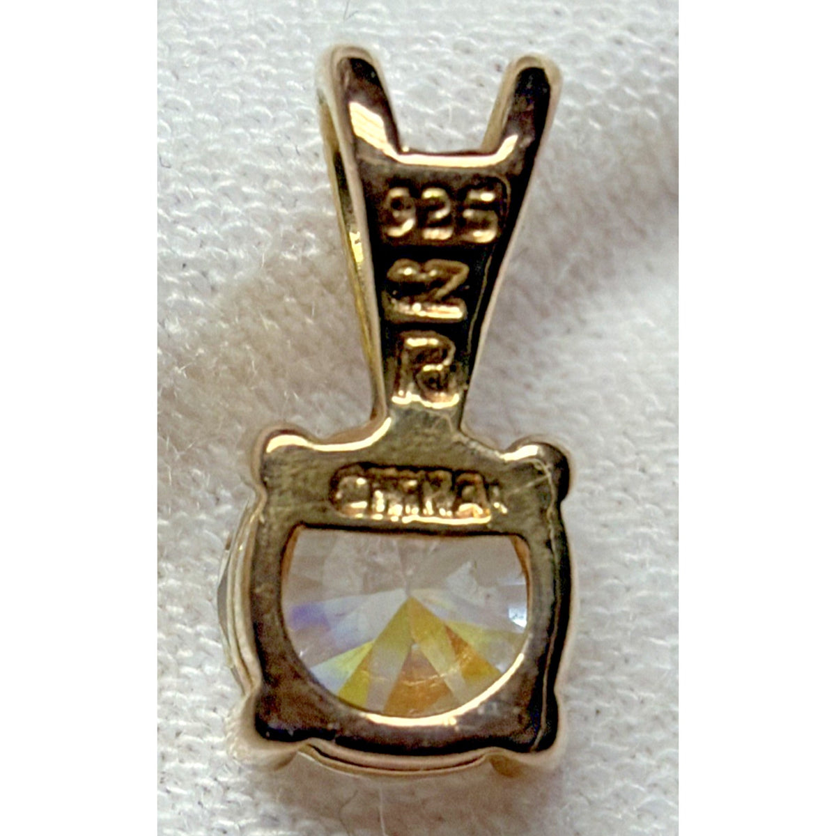 Vintage Gold Vermeil Cubic Zirconia Solitaire Sterling Silver Pendant