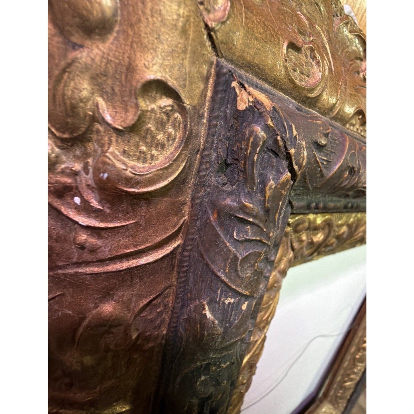 Antique Victorian Layered Wood Gold Floral Gesso Frame Only Wall Art As Is