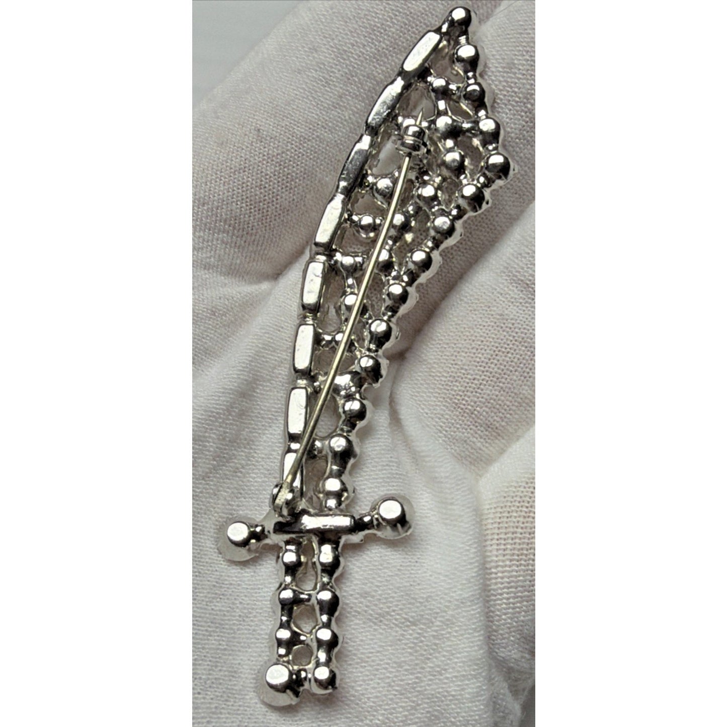 Vintage Sword Pin Brooch Dagger Crystal Rhinestones Baguette Silver
