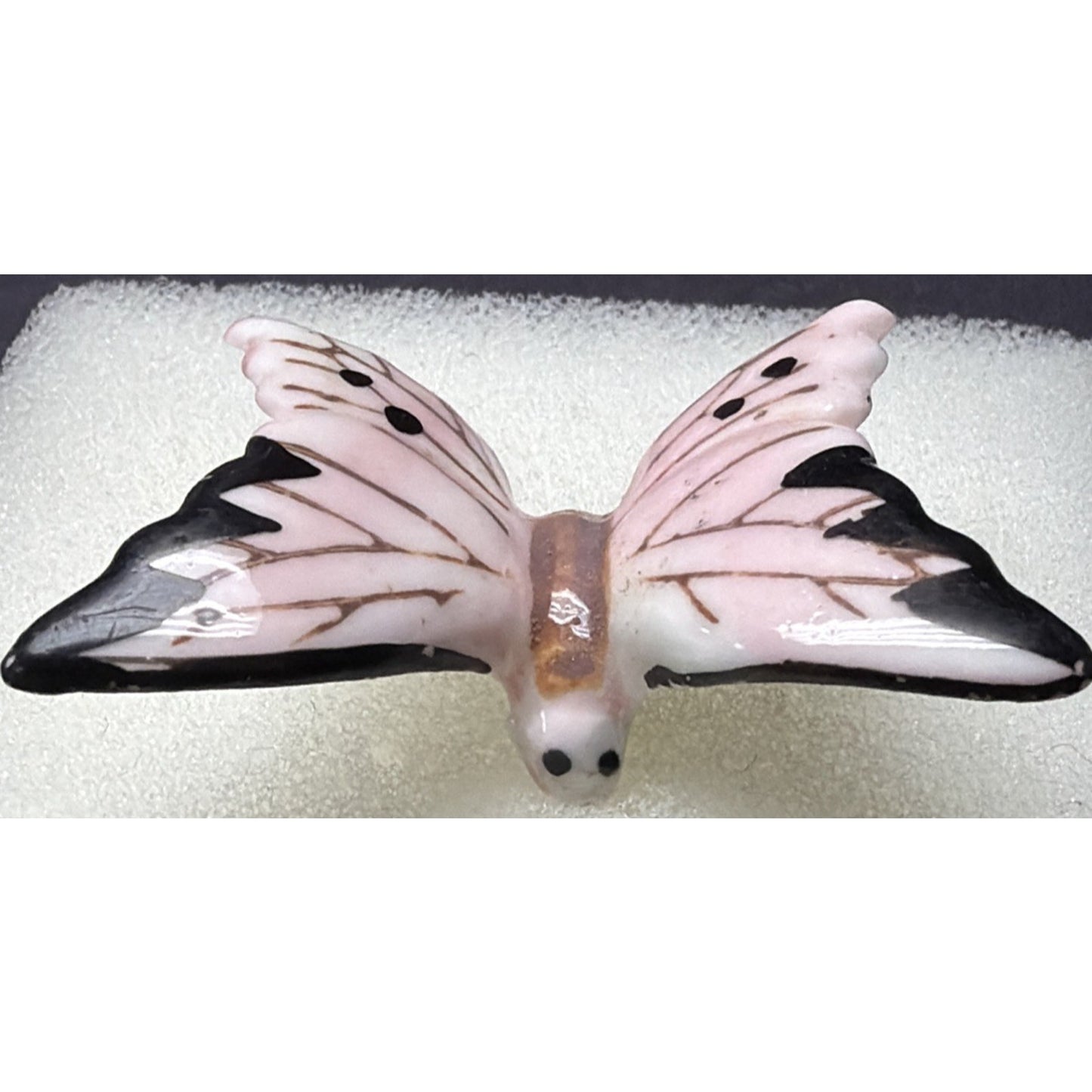 Vintage Hand Painted Porcelain Butterfly Pin Pink Black Monarch Japan