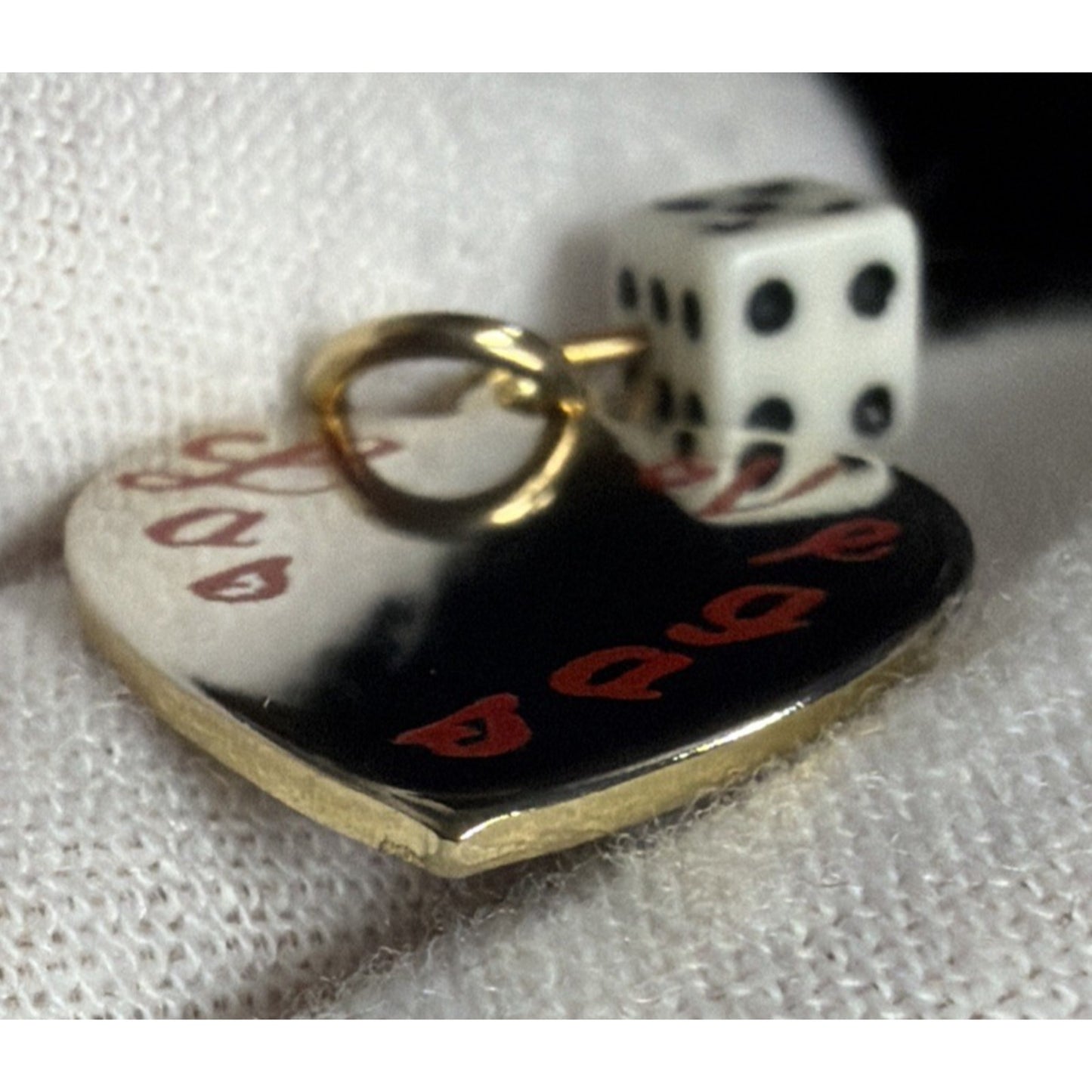 Vintage Las Vegas Gold Tone Heart Charm Pendant Dice Die