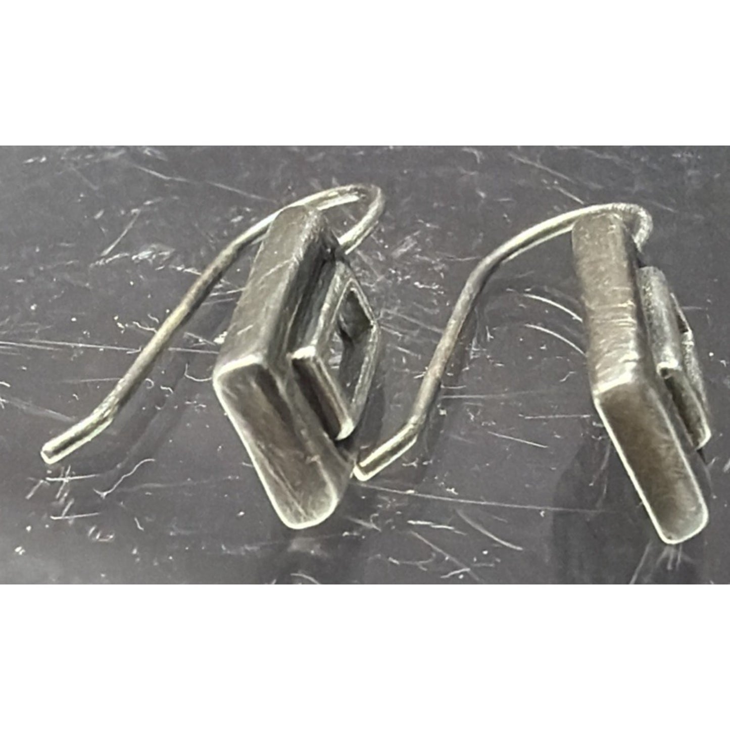 Vintage Sterling Silver 925 Modernist Rectangle Picture Frame Earrings Hook