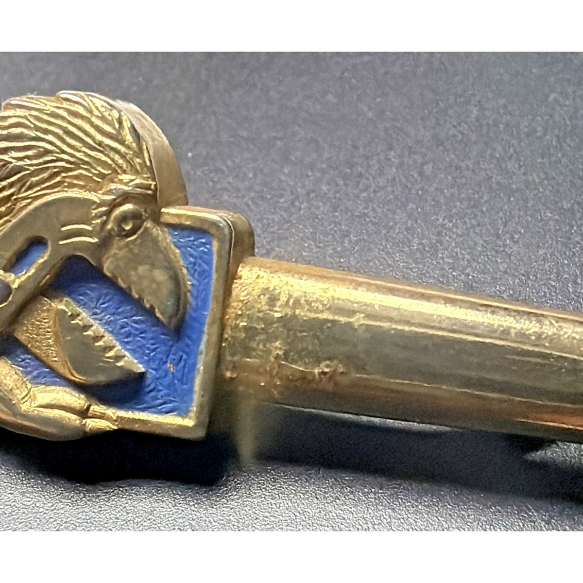 Vtg Advertisement Proto Plion Tools Lion Wrench Tie Bar Clip Gold Enamel Blue