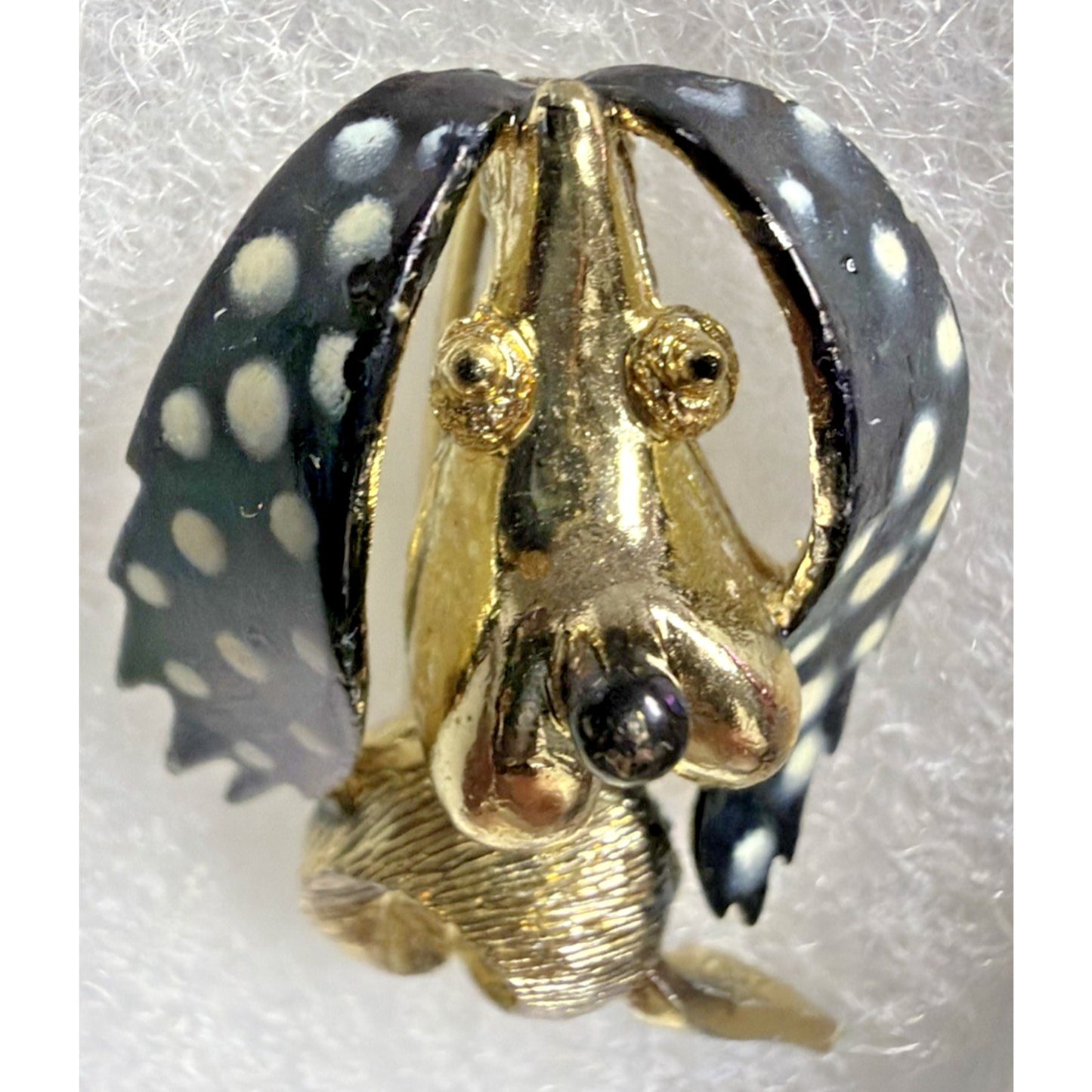 Vtg Gold Tone Metal Prancing Dancing Poodle Dog Brooch Polka Dot Painted Enamel