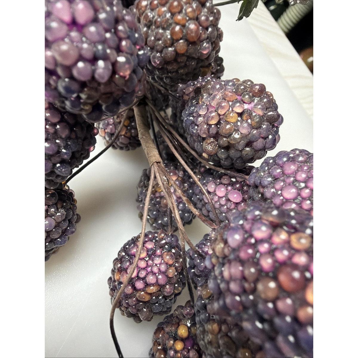 MCM Grape Cluster Glass Beaded Stem Leaves Fruit Purple As Is