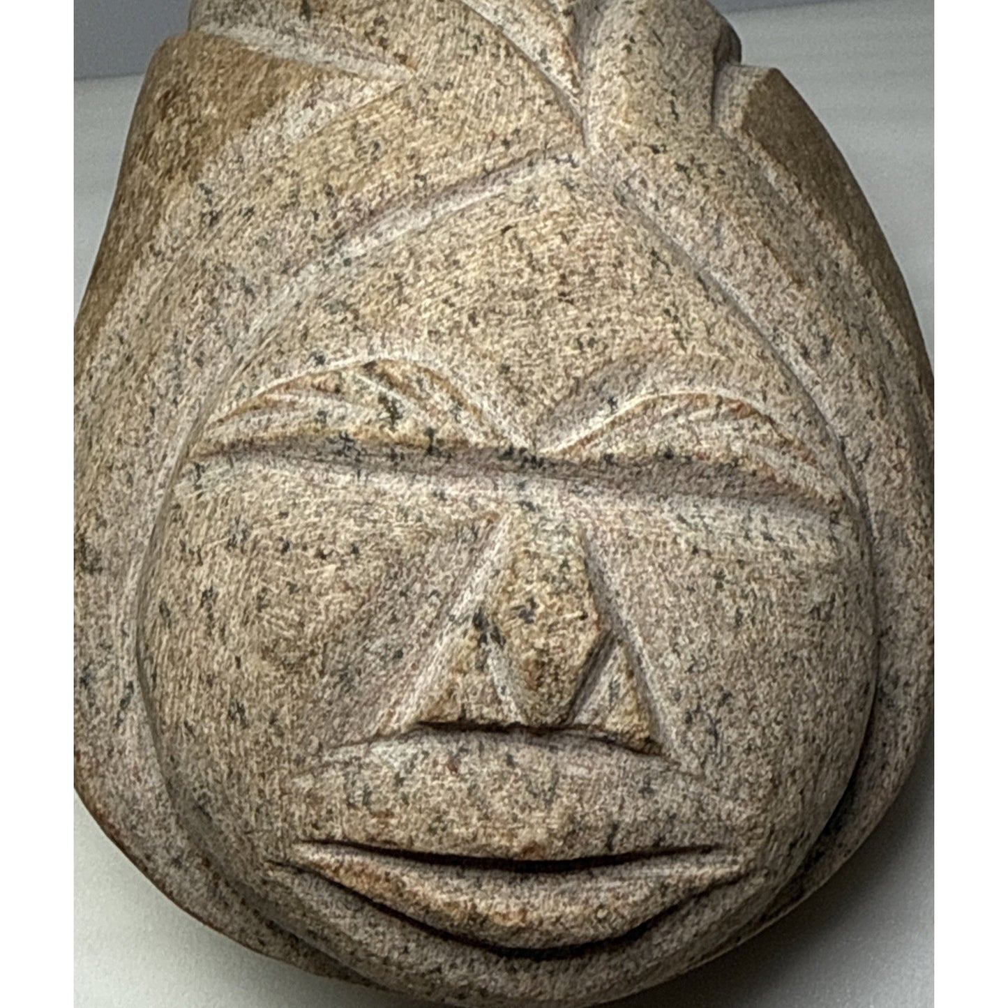 Vintage Native American Carved Stone Rock Indian Head Chief Signed Symbols