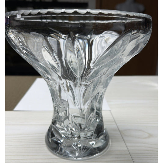 ABP Pairpoint Glass Cut Crystal Murillo Butterfly Daisy Vase Corset Trumpet Flar