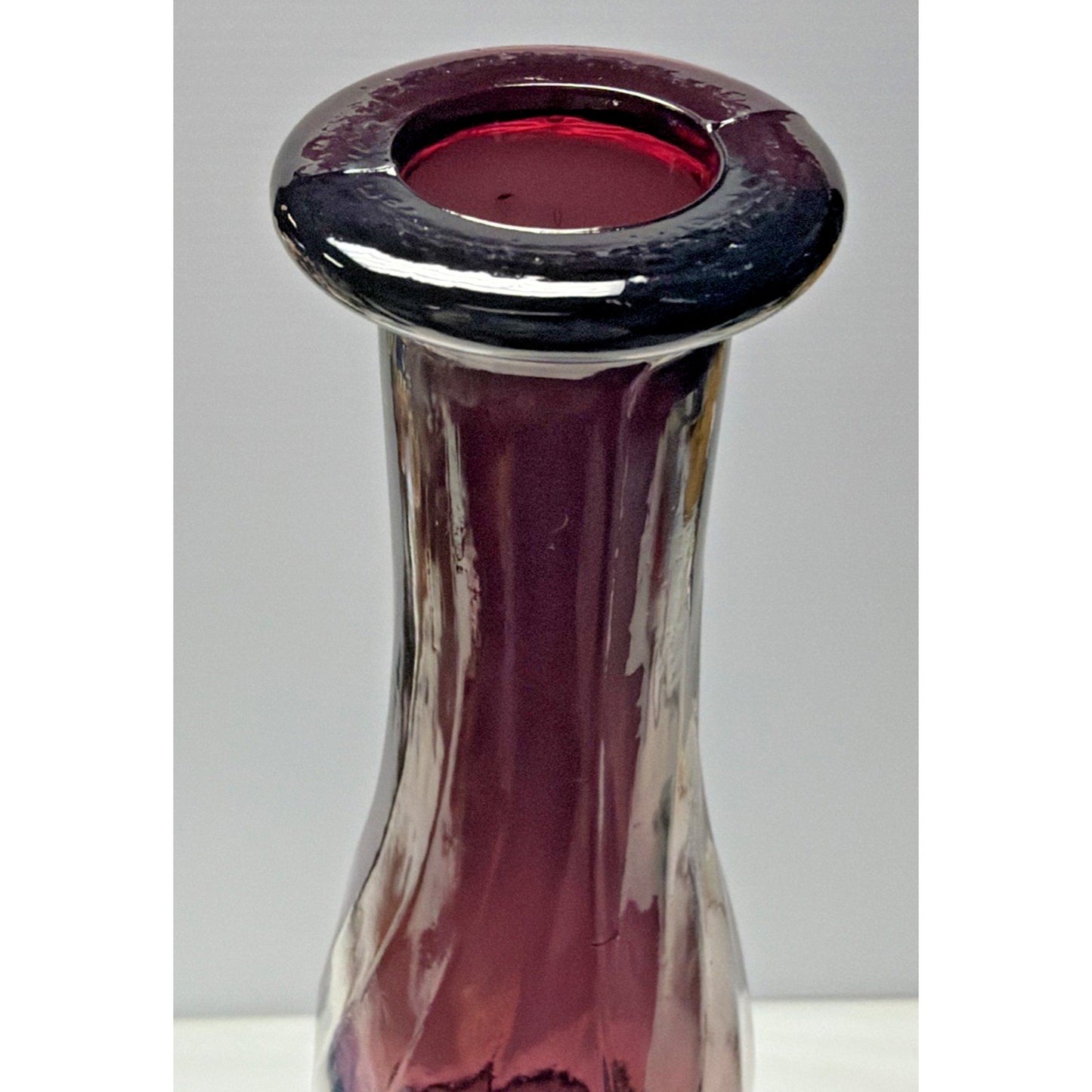 MCM Empoli Glass Purple Amethyst Genie Bottle Decanter Ribbed Optic No Stopper