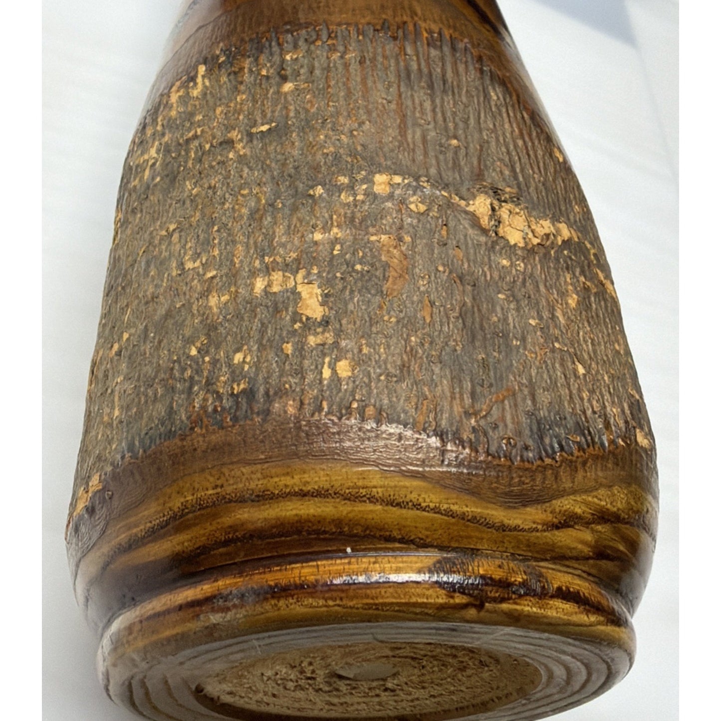 Antique Adirondack Souvenir Wood Turned Vase Bark Native American WI Dells As Is