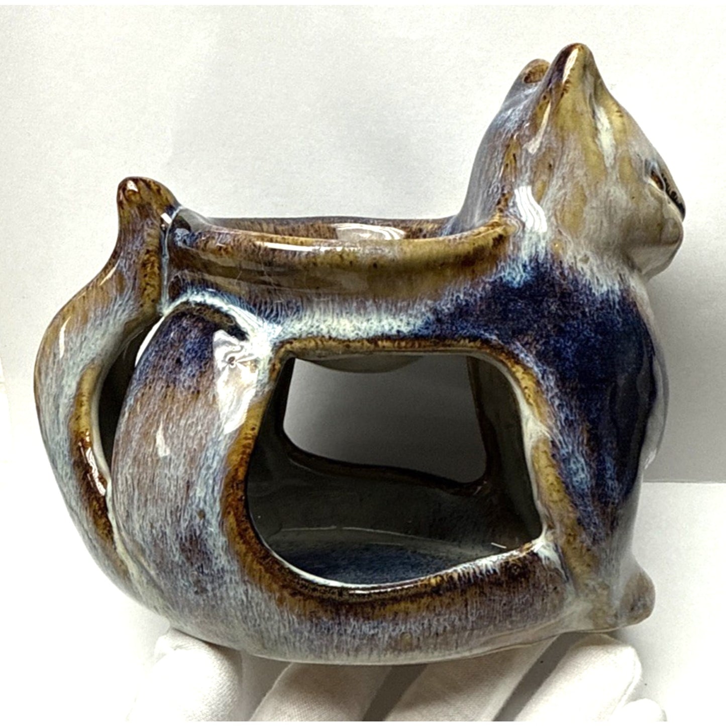 North Eagle Pottery Wall Glazed Folk Art Cat Vase Candle Holder Wax Warmer