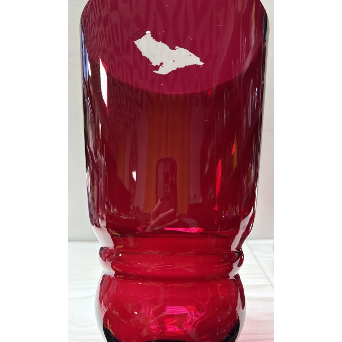 Modern Ruby Red Stained Apothecary Jar Tall Lid Footed Pedestal Canister As-Is