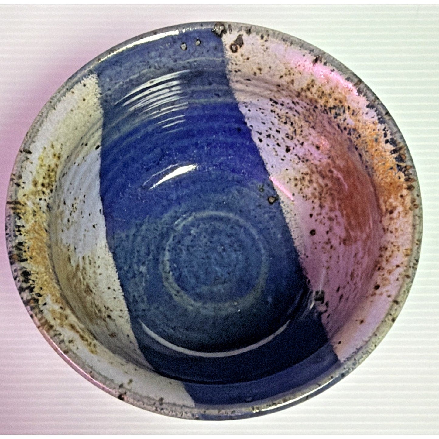 Studio Art Pottery Stoneware Bowl Glazed Speckled Multicolor Blue