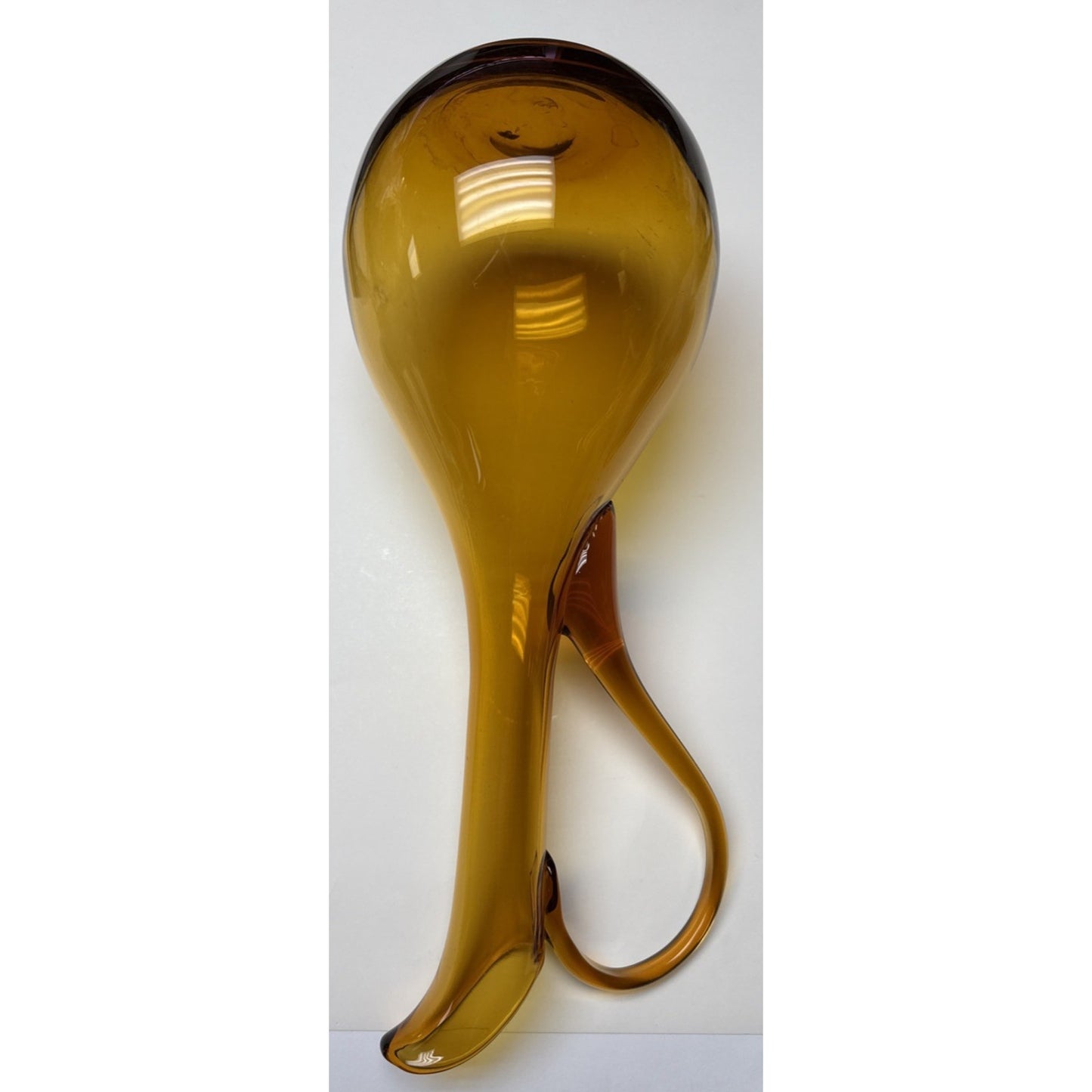 MCM Empoli Glass Honey Amber Decanter Ewer Pitcher Italy Handle 15" Tall As-Is