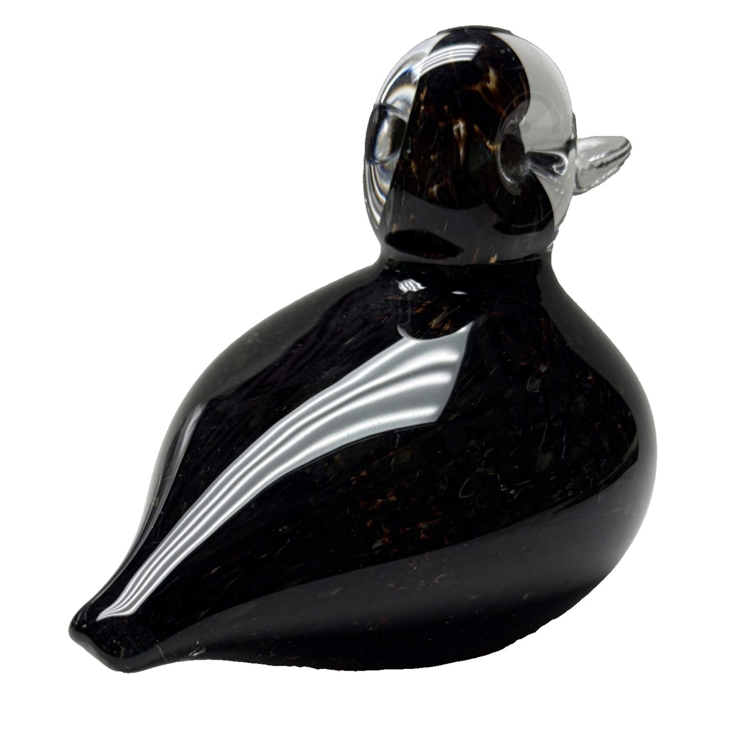 Wedgwood England Crystal Duck Mottled Black Brown Tortoise Glass Figurine Signed