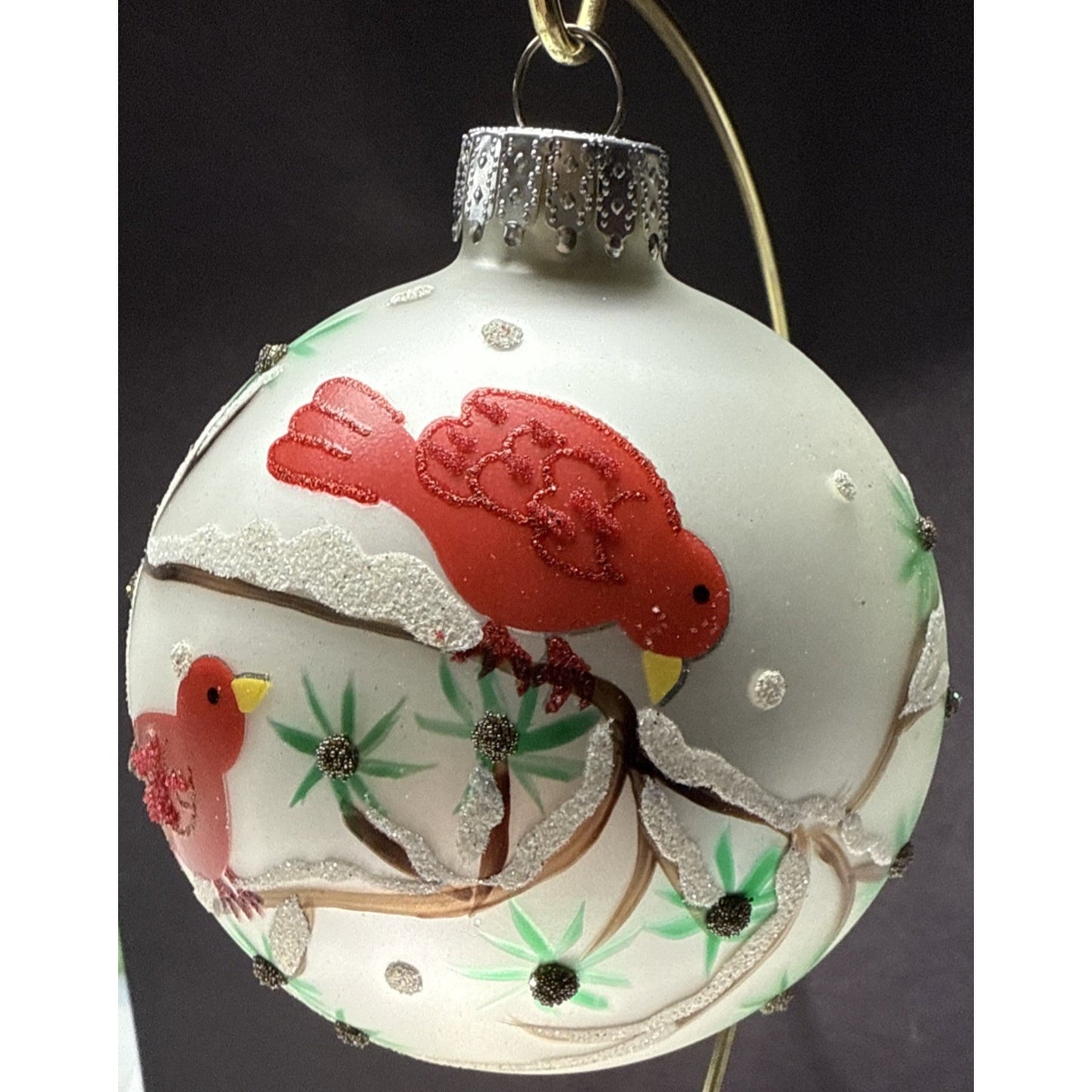 Sterling Inc Blown Mercury Glass Hand Painted Christmas Ornament Cardinals Box