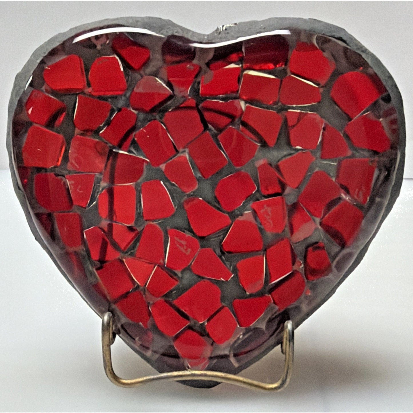 Vintage Mosaic Stained Glass Artisanal Heart Tile Paperweight Clear Bottom