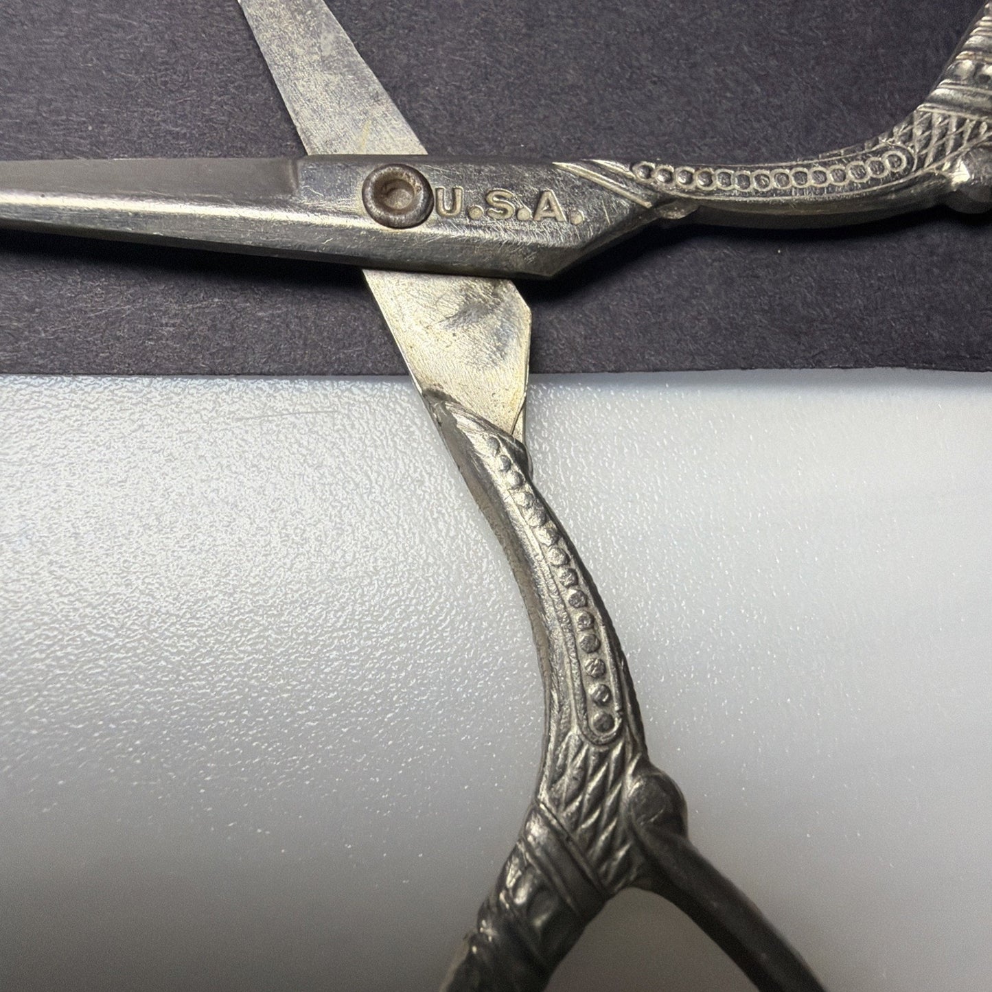 Vintage USA Darning Embroidery Scissors Sewing Silver Tone Ornate Scroll 3.5"