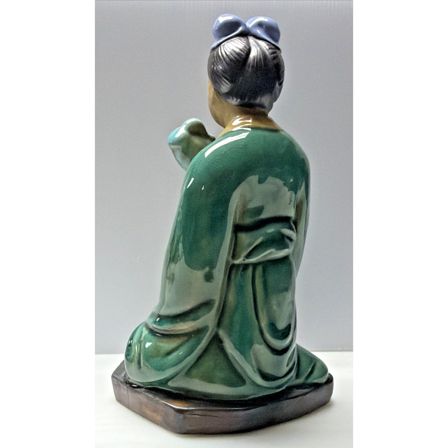 Shiwan Mudman Pottery Chinese Celadon Glazed Woman Sculpture Pitcher Bow