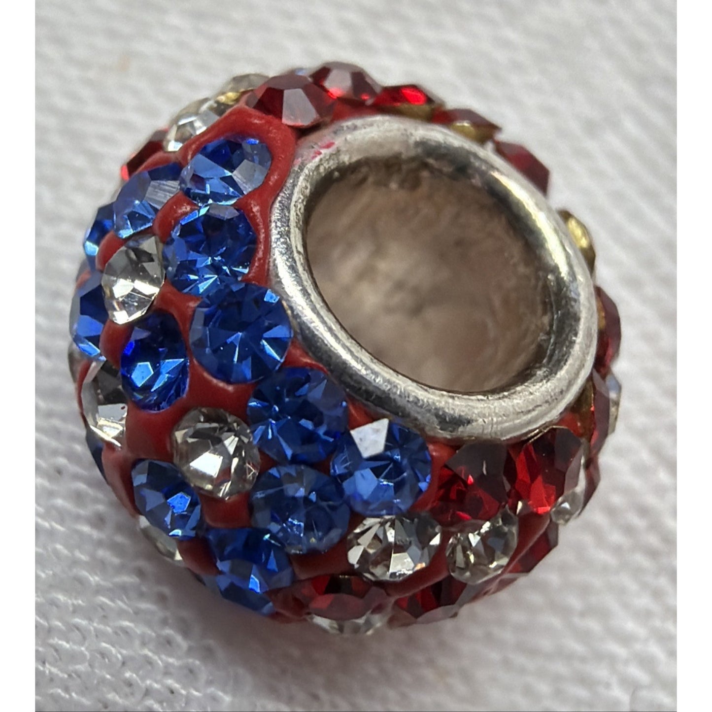 Vintage 925 Pave Crystal American Flag Bead Charm As Is