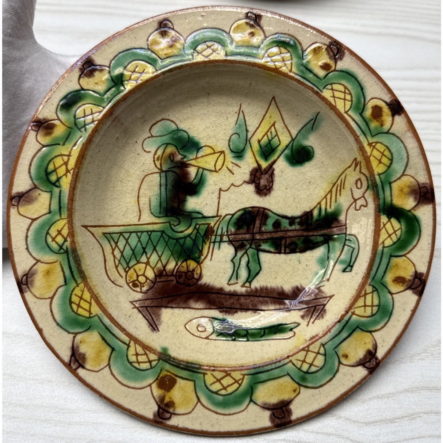 Vintage Folk Art Hutsul Hucul Plate Clay Hand Painted Bowl Plate Hanging
