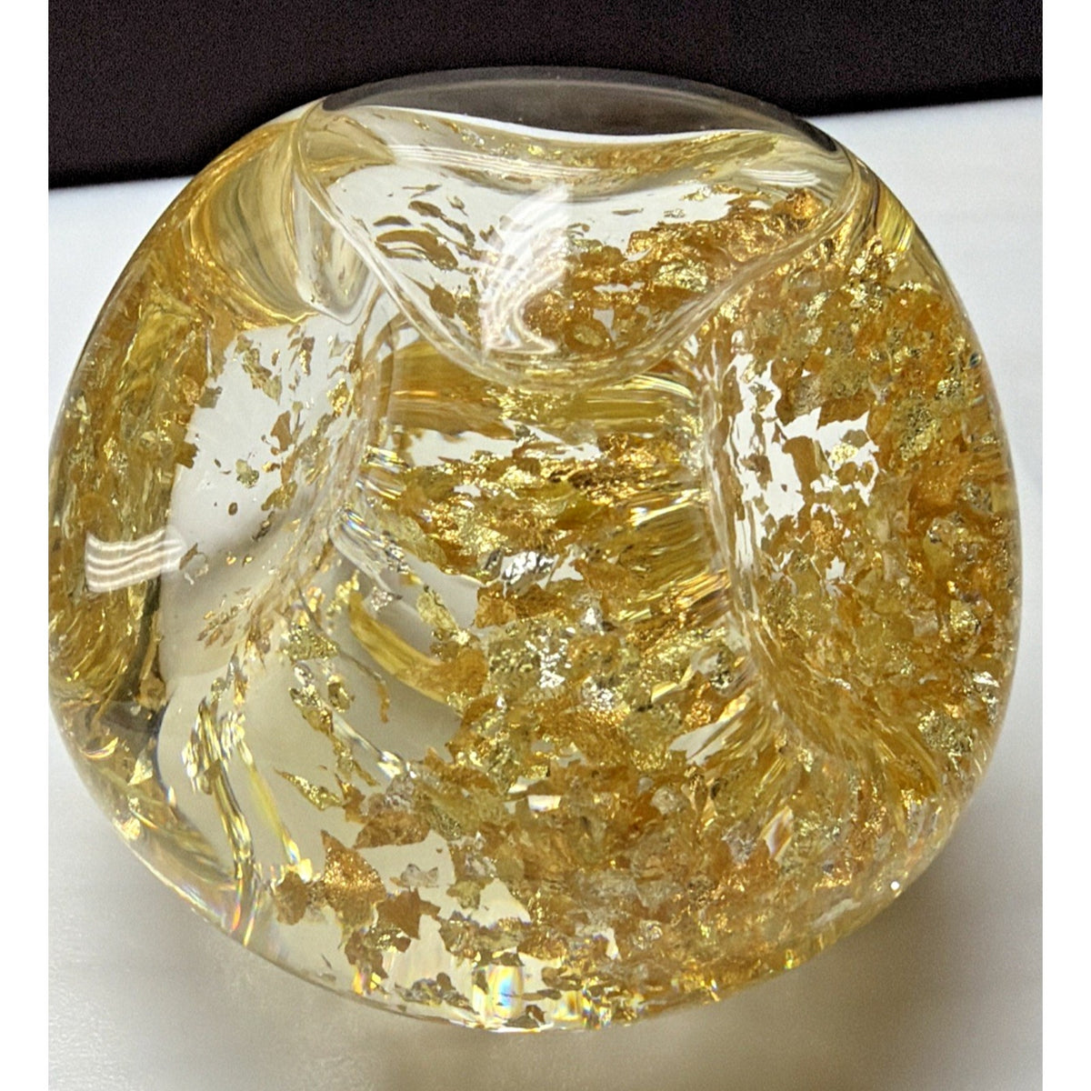 Vintage 23k Gold Golden Flow Studio Hand Blown Glass Paperweight Snow Globe