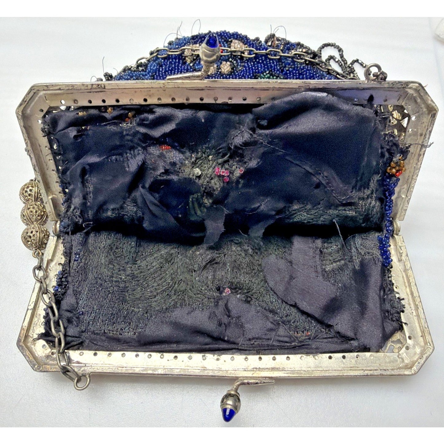 Art Deco Micro Beaded Flapper Bag Purse Ornate Metal Frame Bezel Jewel Kiss Lock
