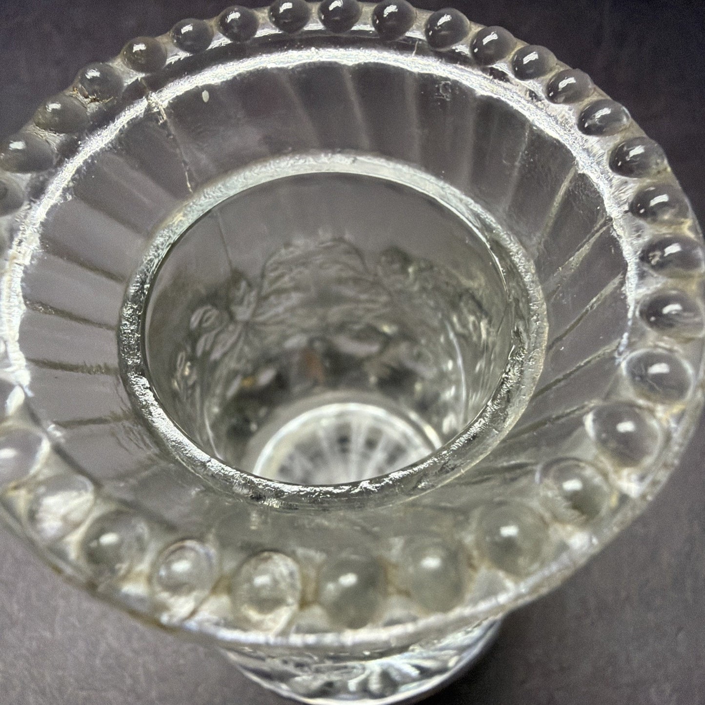 EAPG DC Jenkins Kokomo Glass Three Fruit Toothpick Match Stick Holder Glows
