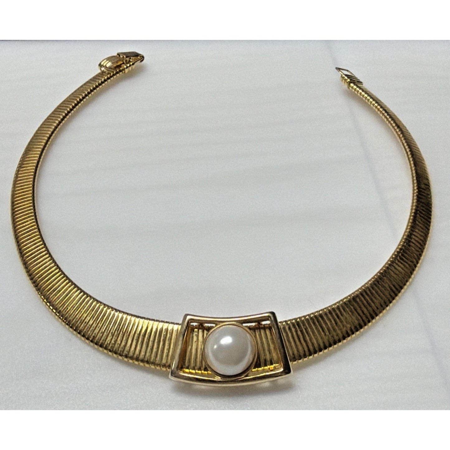 Vtg Park Lane Deco Inspired Collar Necklace Faux Pearl Slider Gold Tone Omega