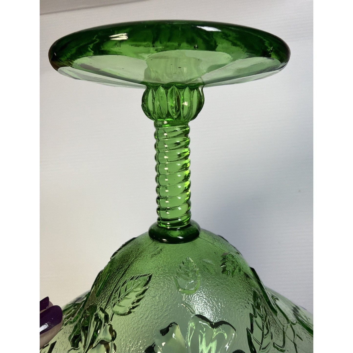 Old Northwood Glass Wild Flower Green Footed Compote Candy Dish