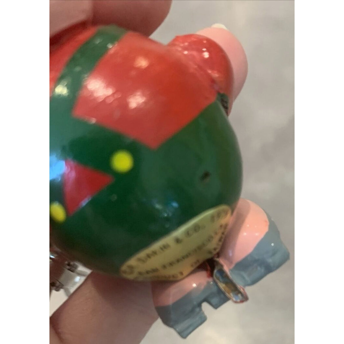 Vintage R Dakin Co Wood Skating Pig Ornament Painted Sticker