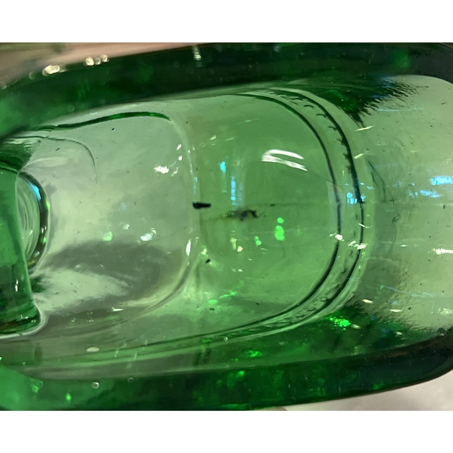 EAPG US Glass Green Ladies Shoe Novelty Ashtray Paperweight Heeled Slipper