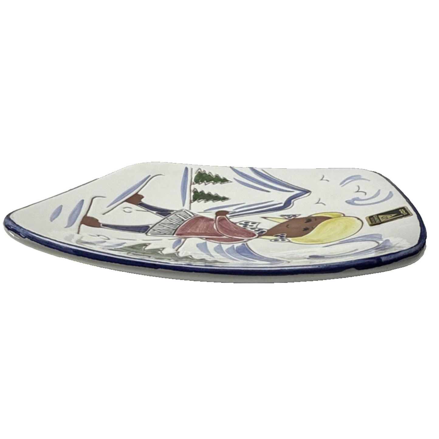 Vintage Graverens Norway Folk Art Pottery Plate Winter Skiing Girl 787 SD As-Is