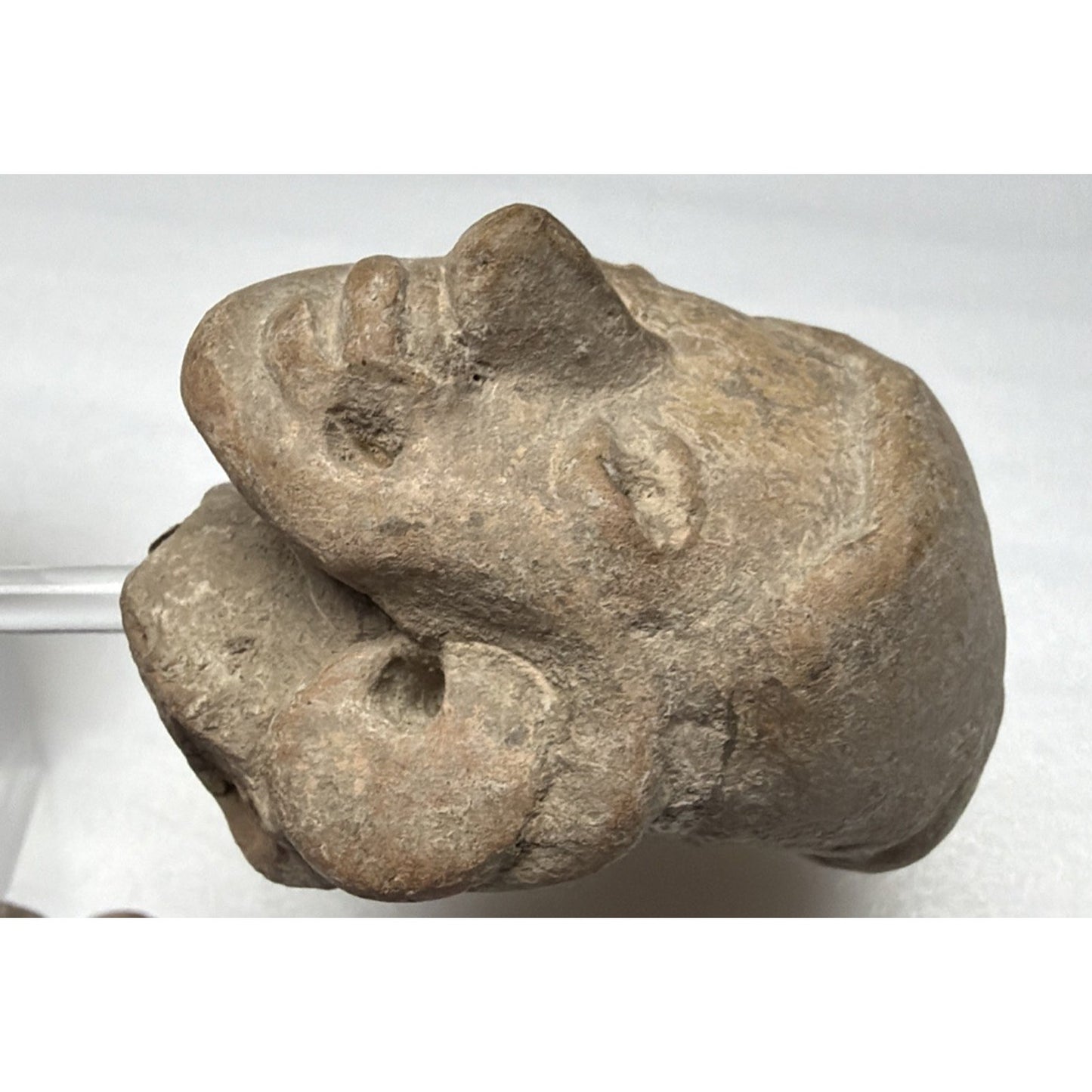 Pre-Columbian Pottery Head Fragment Acrylic Stand Tumaco La Tolita As Is Read