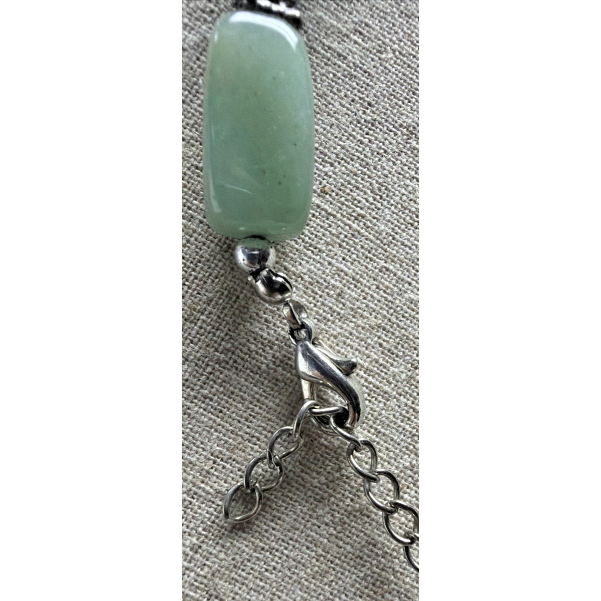 Jade Jadite Tumbler Beaded Silver Tone Necklace Green Choker Statement Chunky
